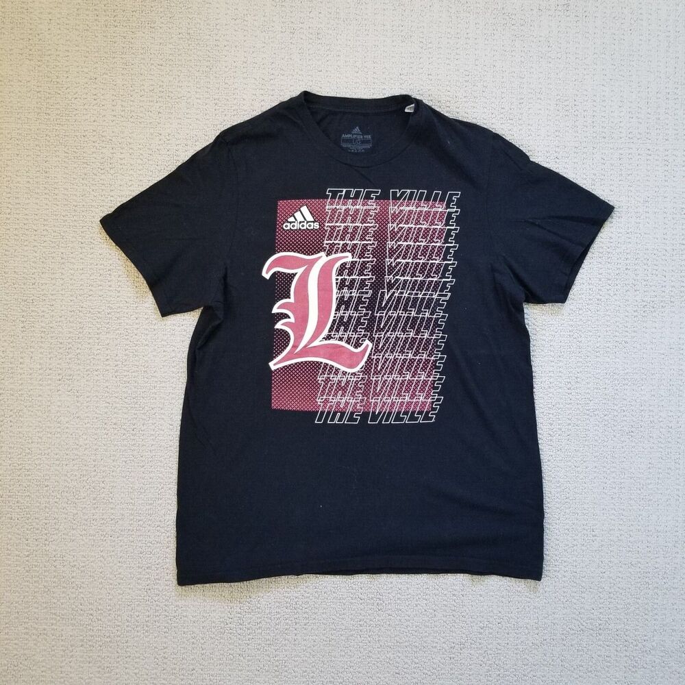 Louisville Cardinals TShirt Unisex Black Size Large Adidas Amplifier THE VILLE